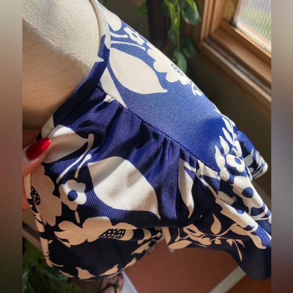 Floral Cardigan Blouse , 1960s 1970s Vintage, Navy Blue & White, Tropical - Picture 6 of 10